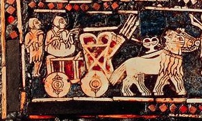 Estandarte de Ur - panel de la guerra - sección carro a caballo (circa 2600 AC)
